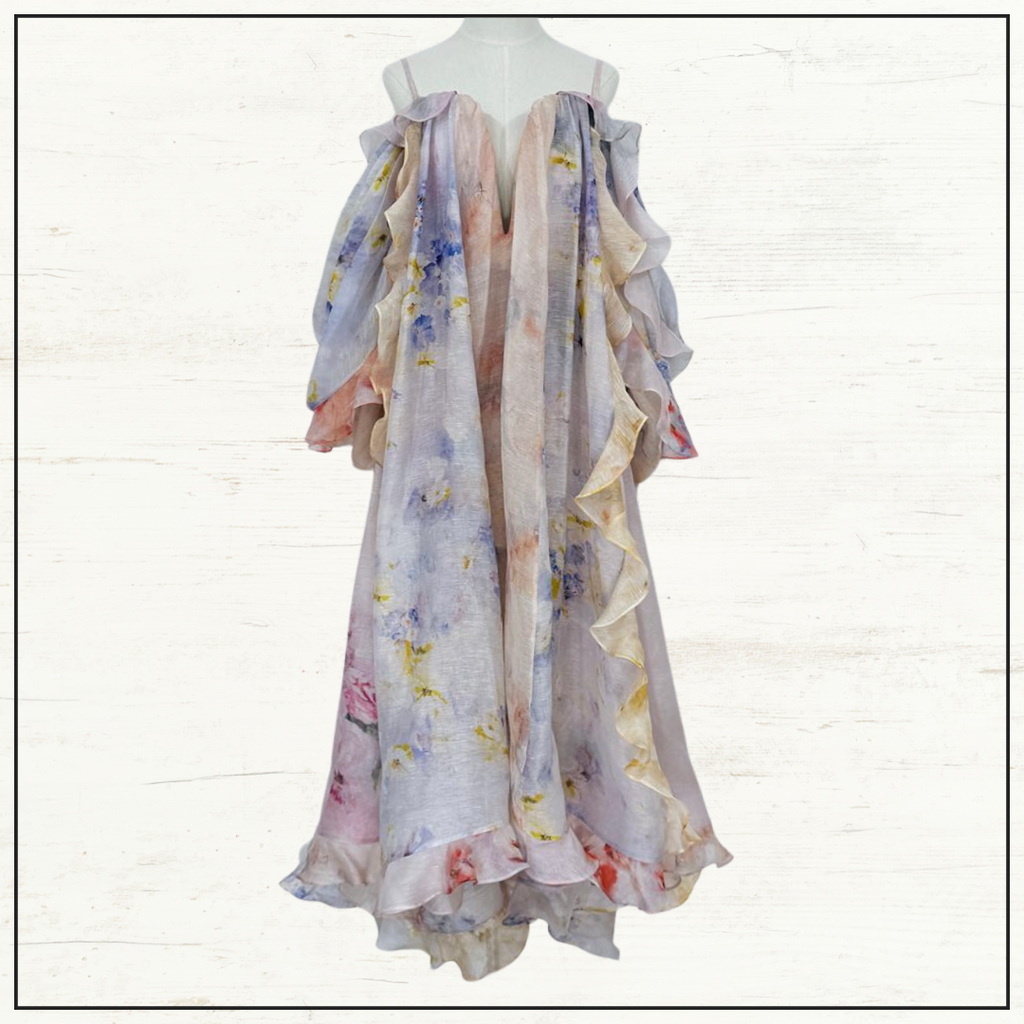 CRUSH LINEN SILK RUFFLE DRESS