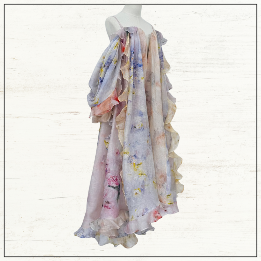 CRUSH LINEN SILK RUFFLE DRESS