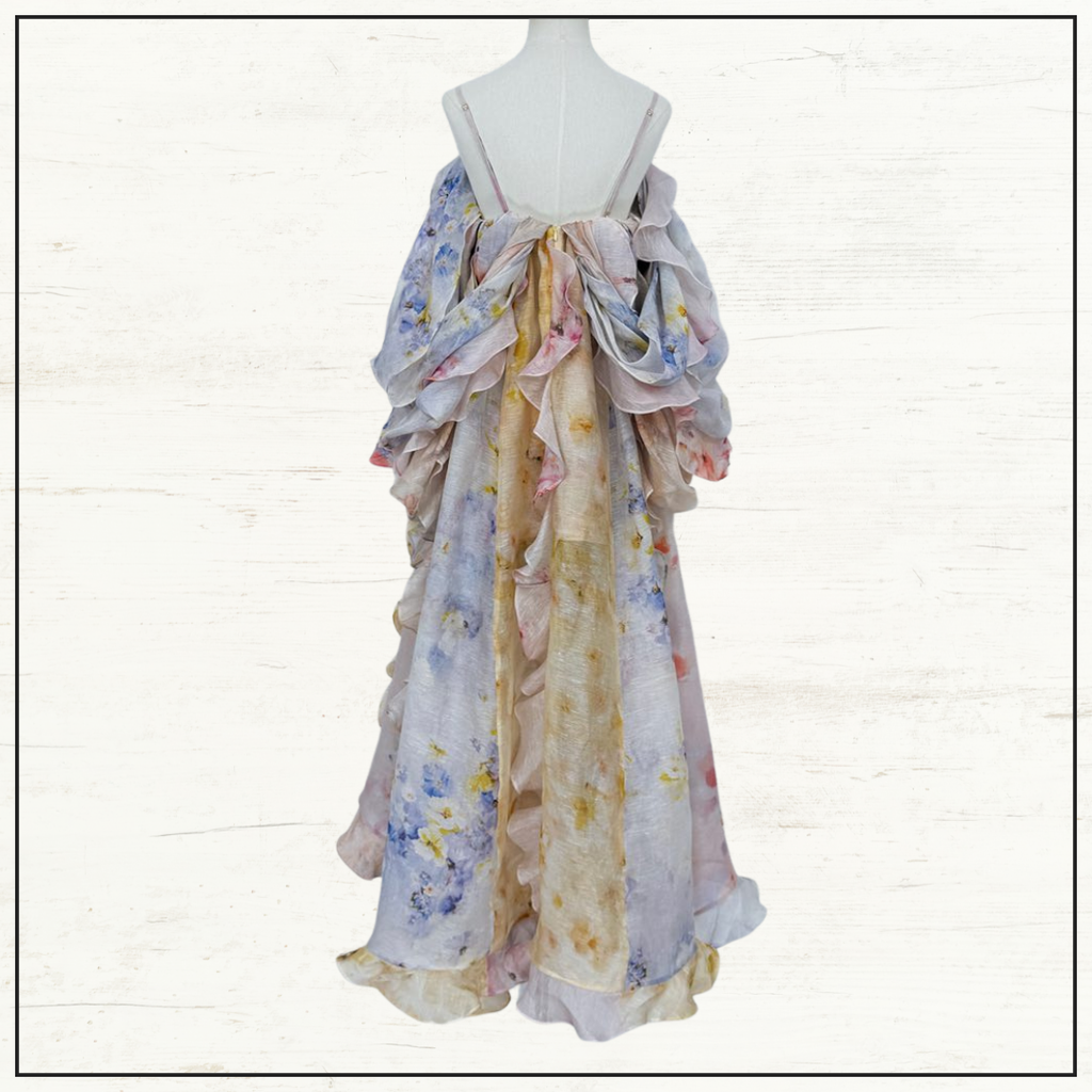 CRUSH LINEN SILK RUFFLE DRESS