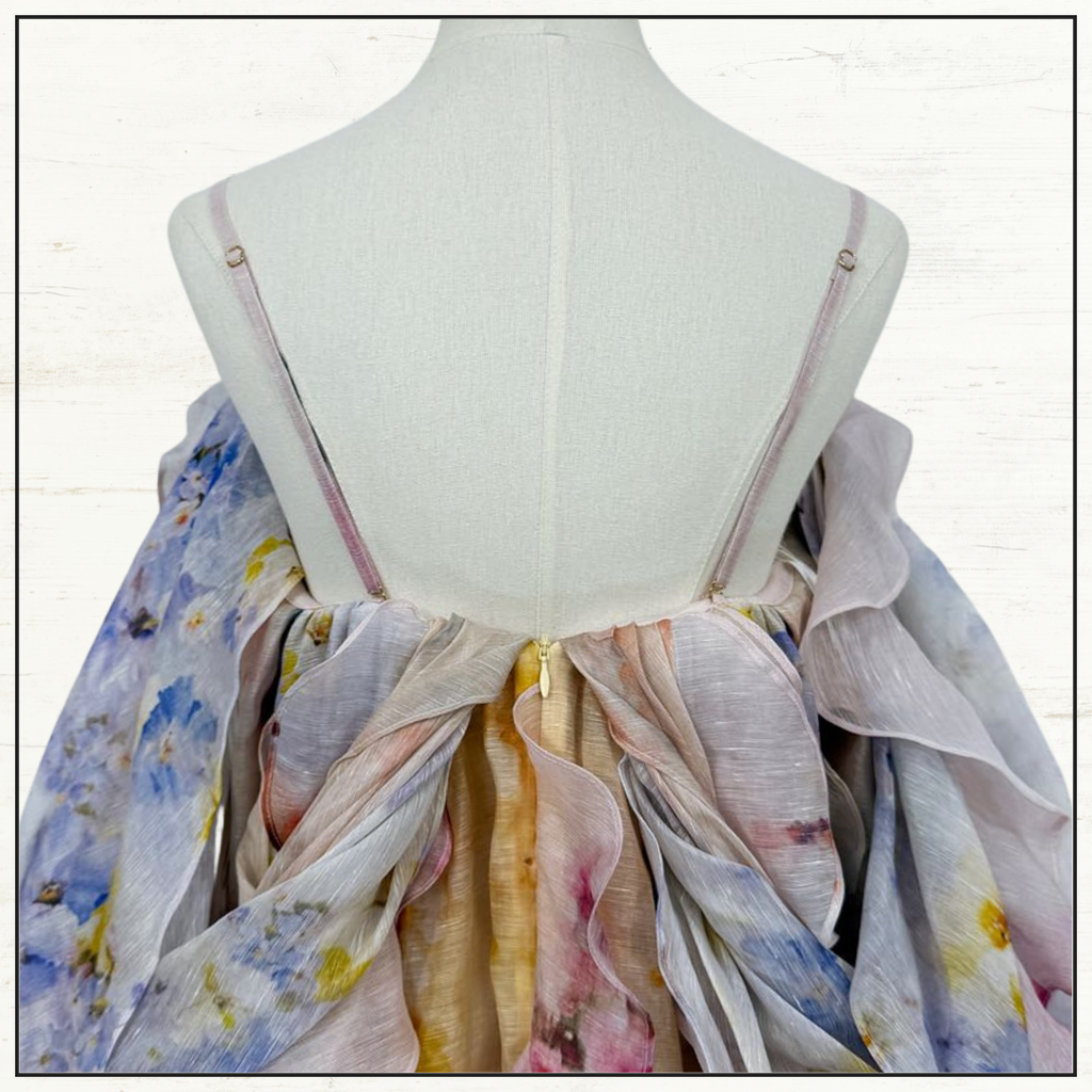 CRUSH LINEN SILK RUFFLE DRESS