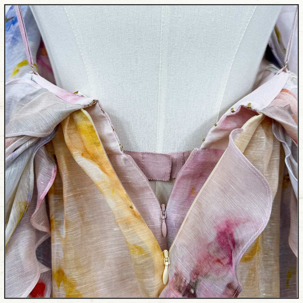 CRUSH LINEN SILK RUFFLE DRESS