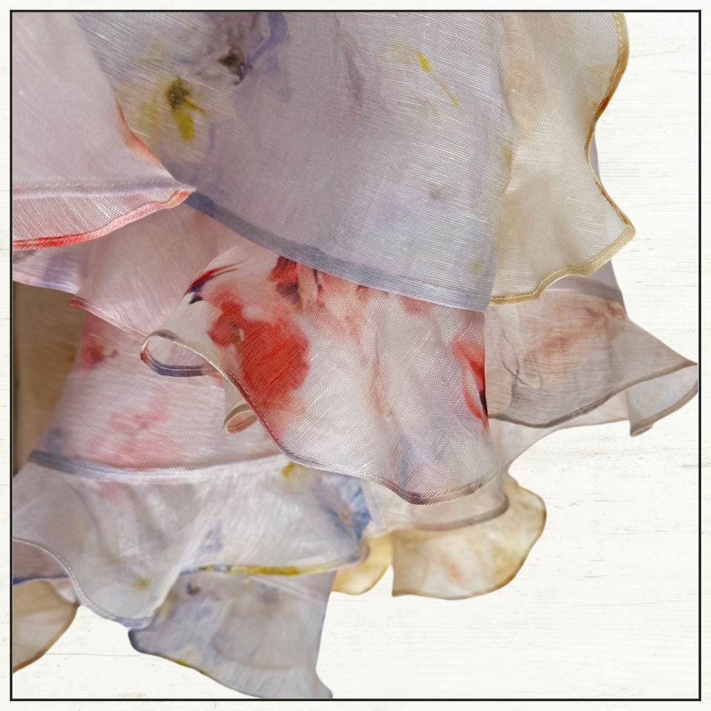 CRUSH LINEN SILK RUFFLE DRESS