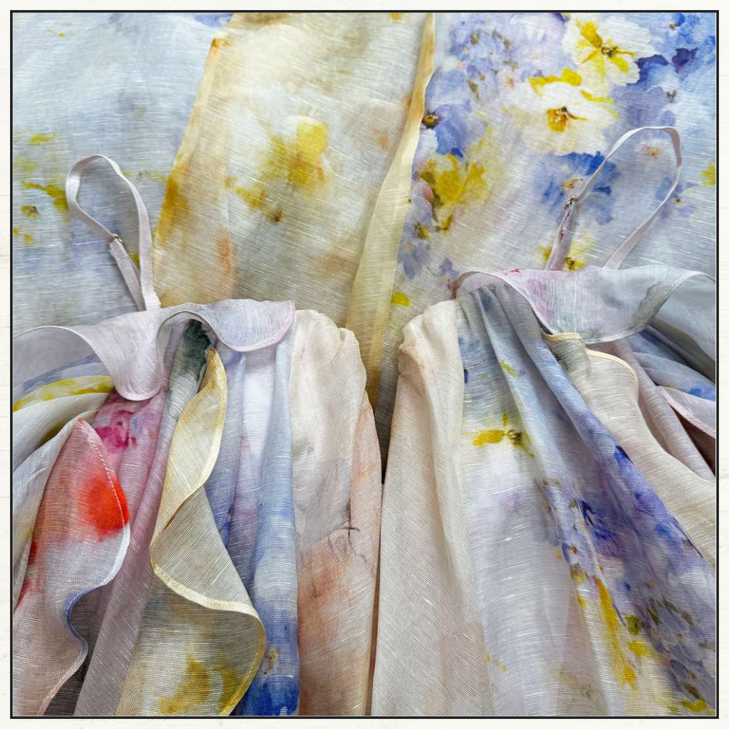 CRUSH LINEN SILK RUFFLE DRESS