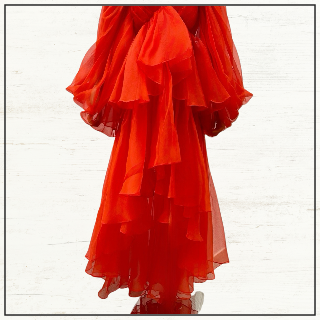 TRANQUILITY SILK RUFFLE HALTER DRESS