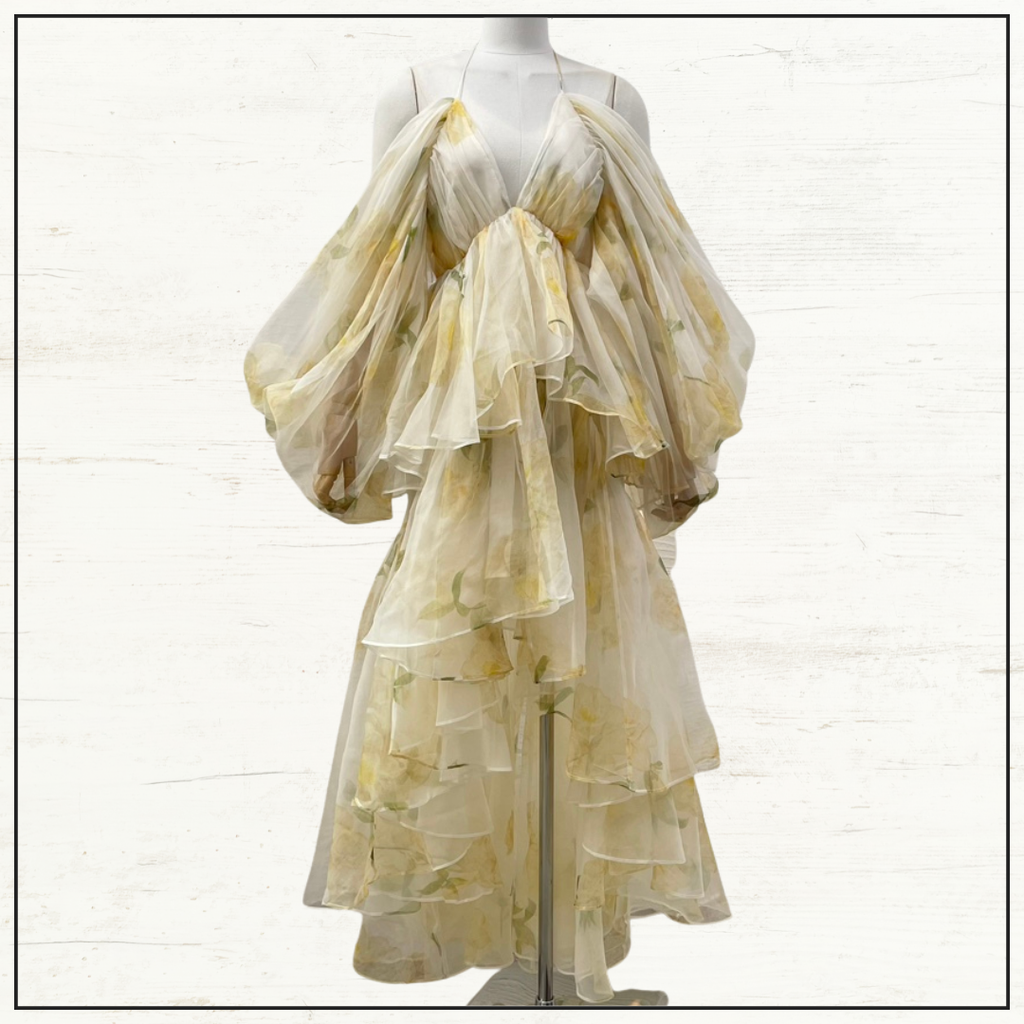 HARMONY SILK RUFFLE HALTER DRESS