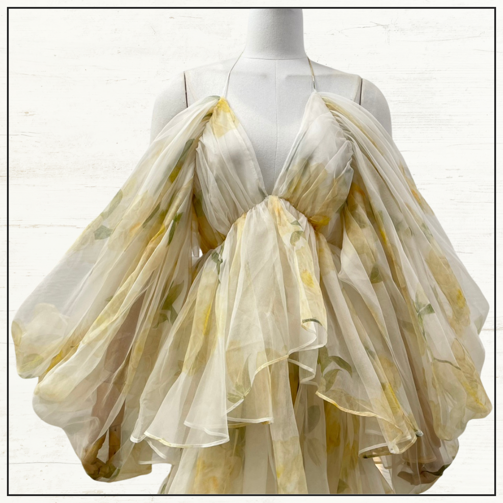 HARMONY SILK RUFFLE HALTER DRESS