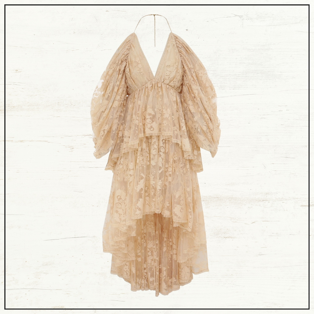 ILLUSTRATION LACE RUFFLE HALTER DRESS