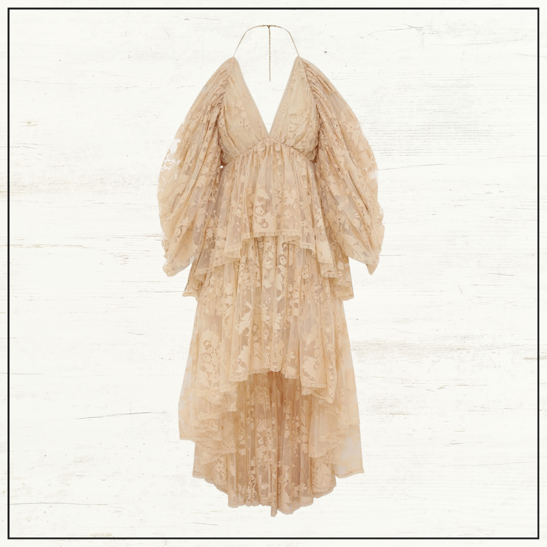 ILLUSTRATION LACE RUFFLE HALTER DRESS