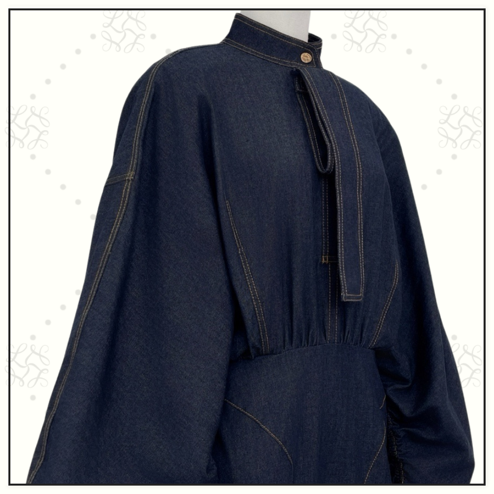 DENIM GATHERED MINI DRESS