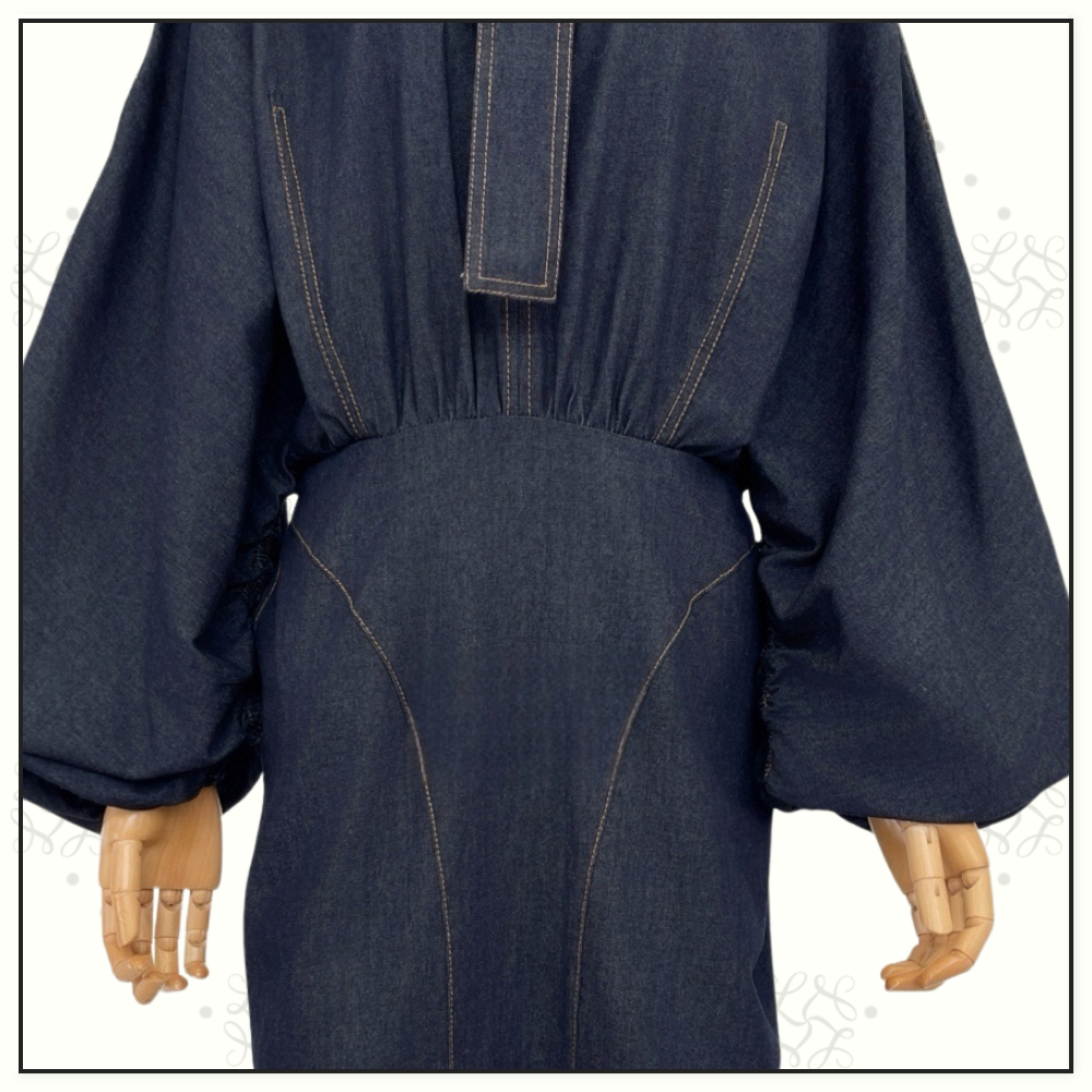 DENIM GATHERED MINI DRESS