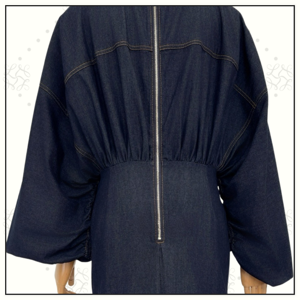 DENIM GATHERED MINI DRESS