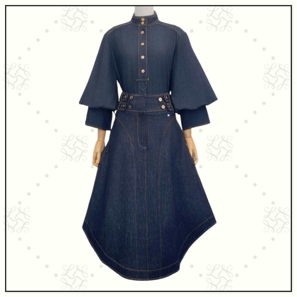 DENIM BILLOW SHIRT & CARGO MIDI SKIRT