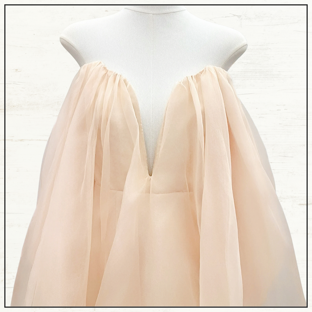 CRUSH OFF SHOULDER SILK TULLE MINI DRESS