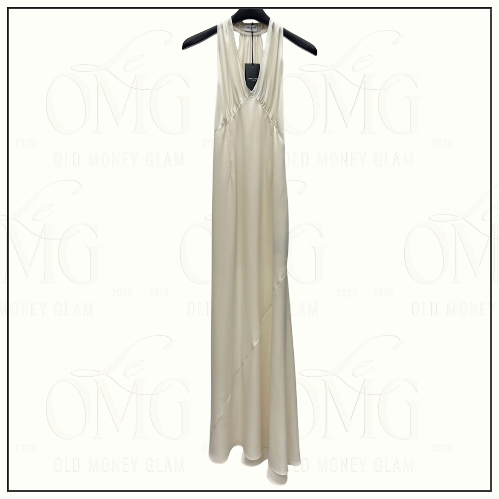 GATHERED OPEN BACK CREPE SATIN GOWN