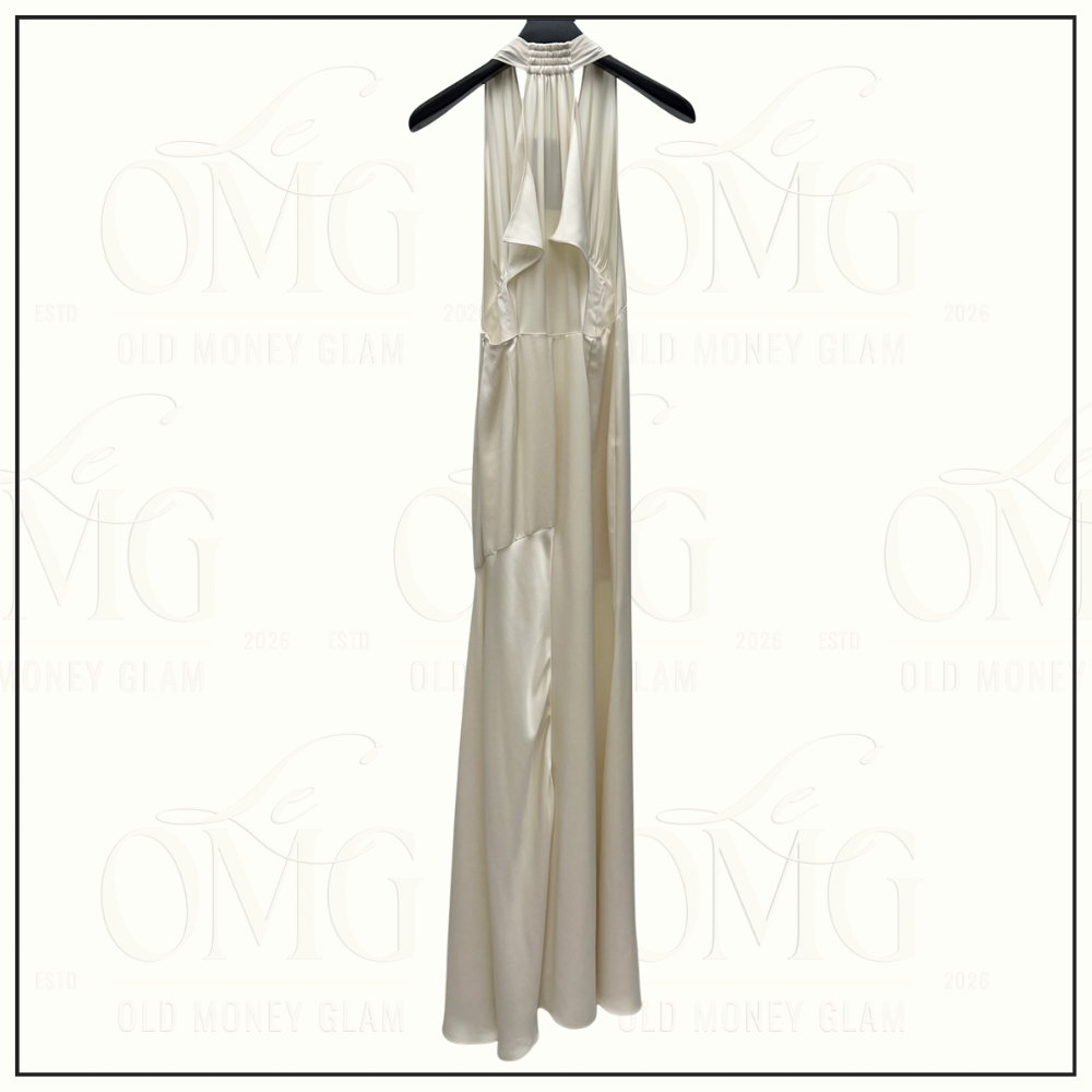GATHERED OPEN BACK CREPE SATIN GOWN