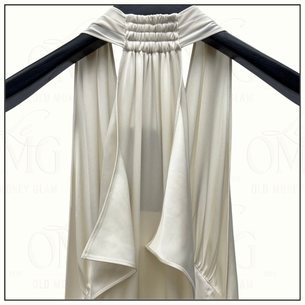 GATHERED OPEN BACK CREPE SATIN GOWN