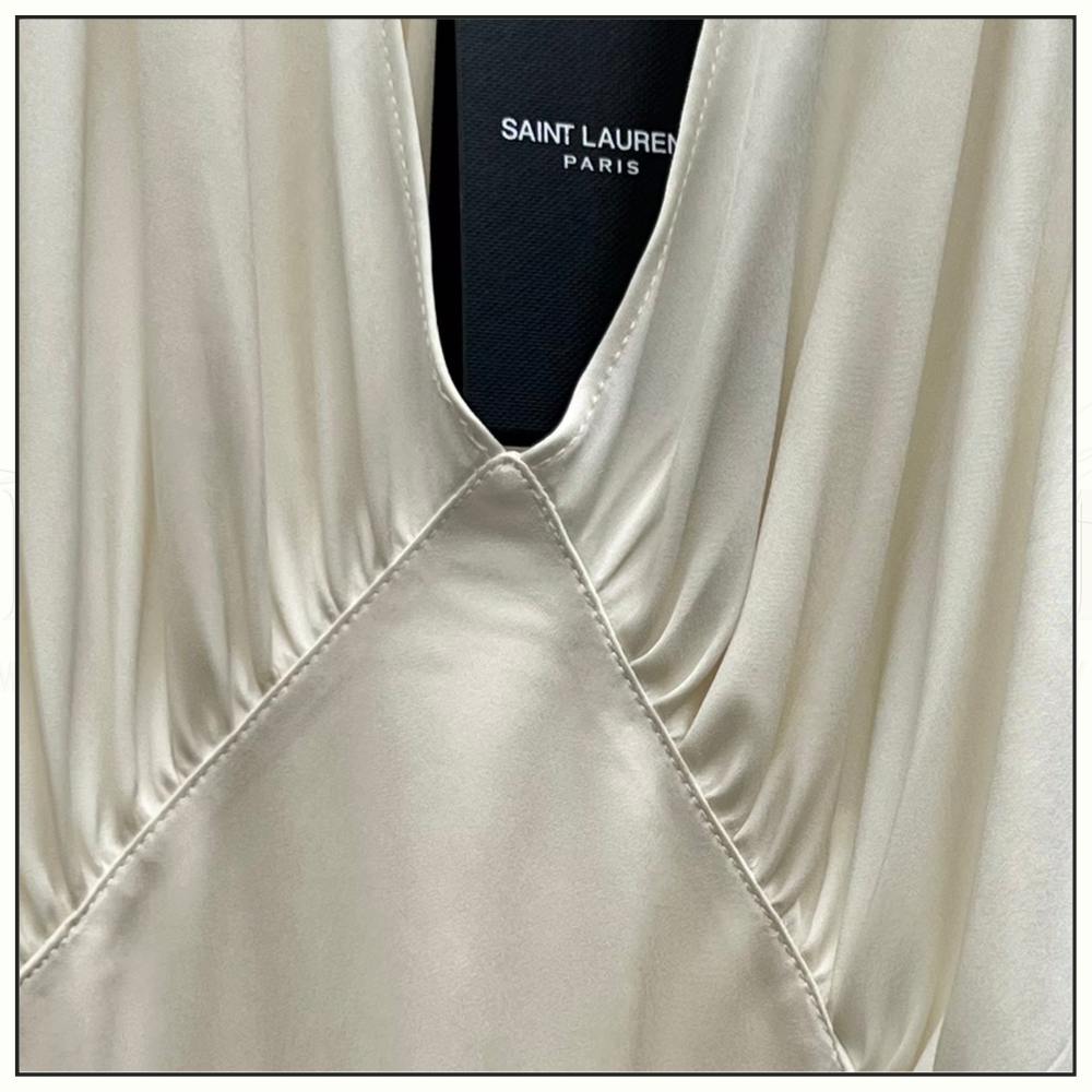 GATHERED OPEN BACK CREPE SATIN GOWN