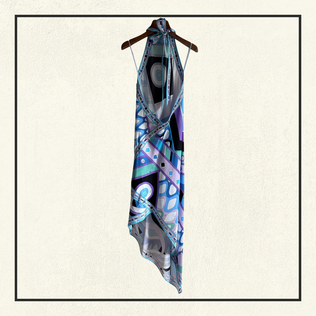 HALTERNECK SILK SATIN MIDI DRESS