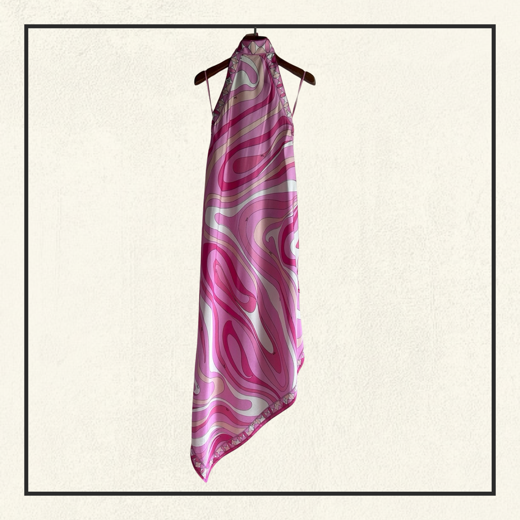 HALTERNECK SILK SATIN MIDI DRESS