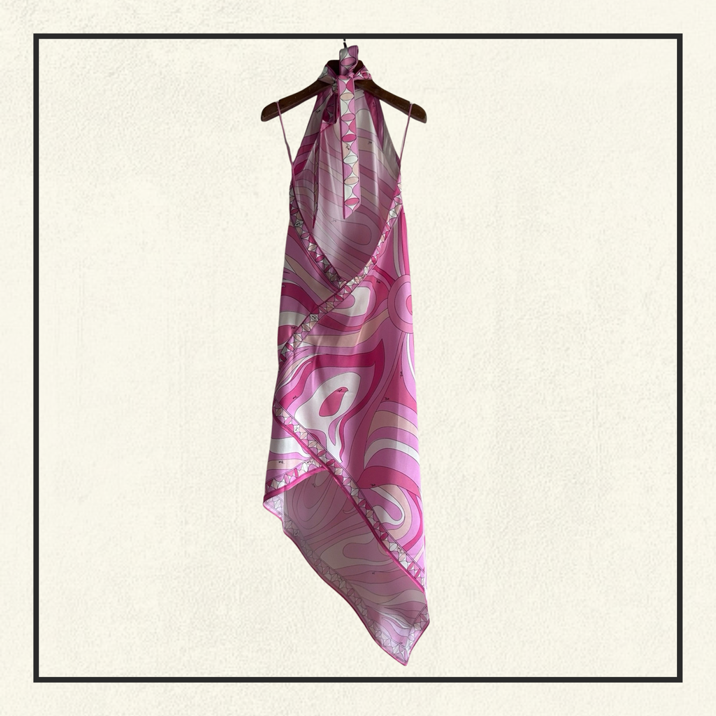 HALTERNECK SILK SATIN MIDI DRESS