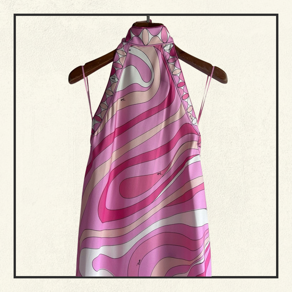 HALTERNECK SILK SATIN MIDI DRESS
