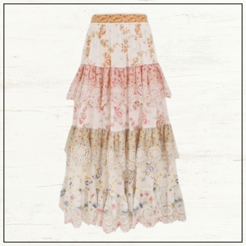 LUCKY EMBROIDERED MIDI SKIRT