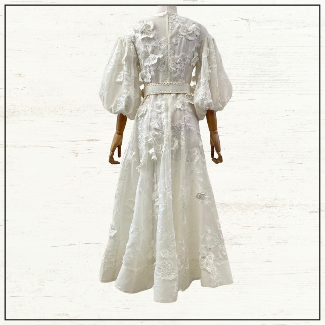 POSTCARD EMBROIDERED MIDI DRESS