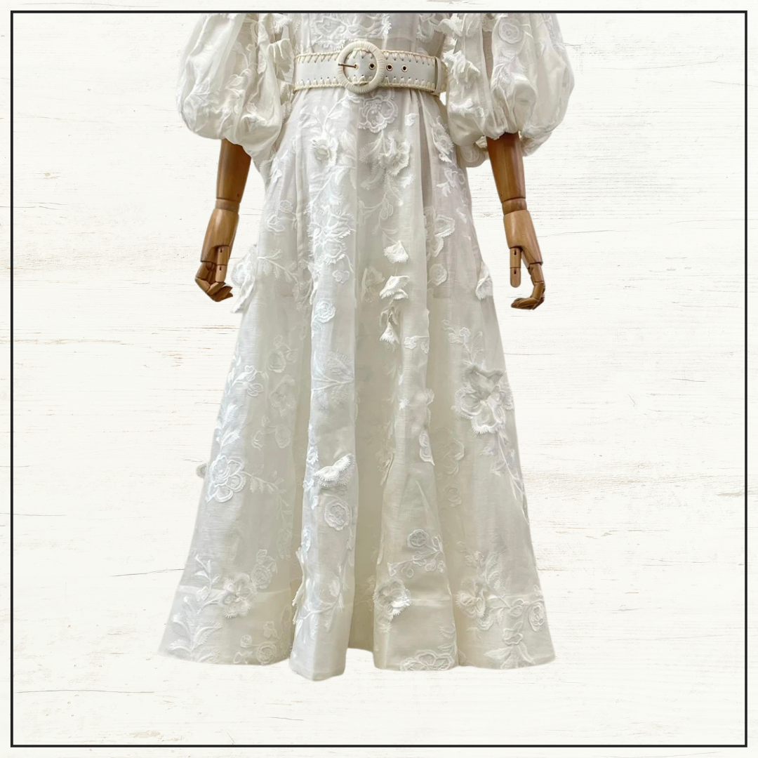 POSTCARD EMBROIDERED MIDI DRESS