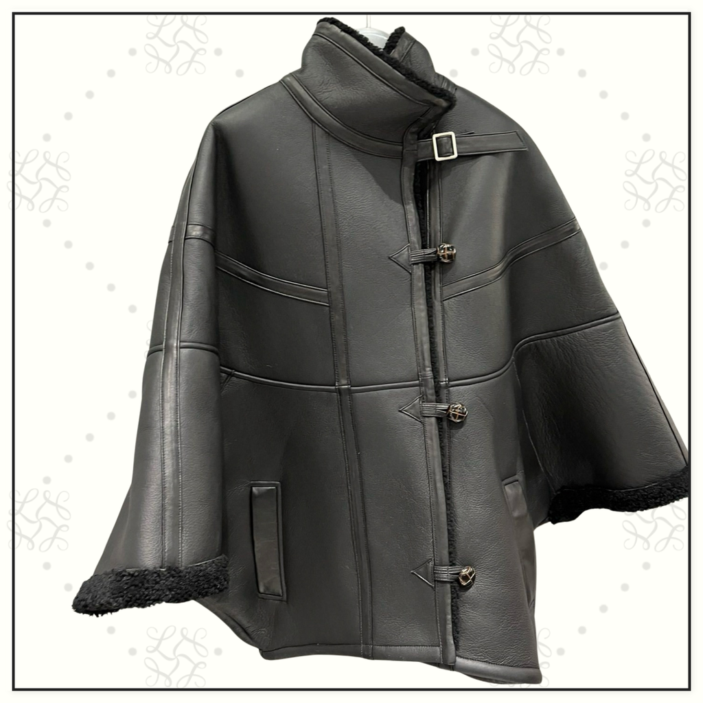 LAMBSKIN AND SHEARLING CAPE