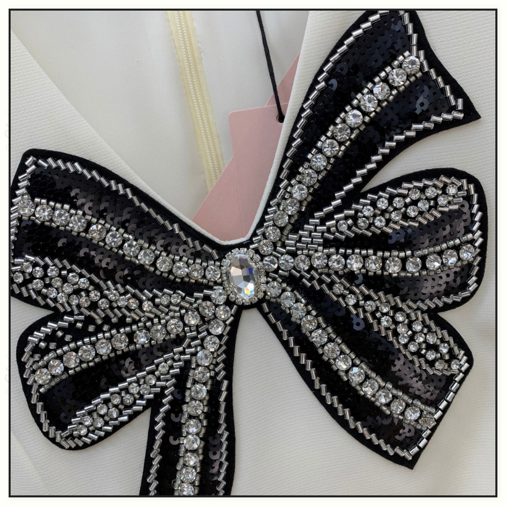 BOW KNOT SEQUINED APPLIQUÉ PATCH DRESS