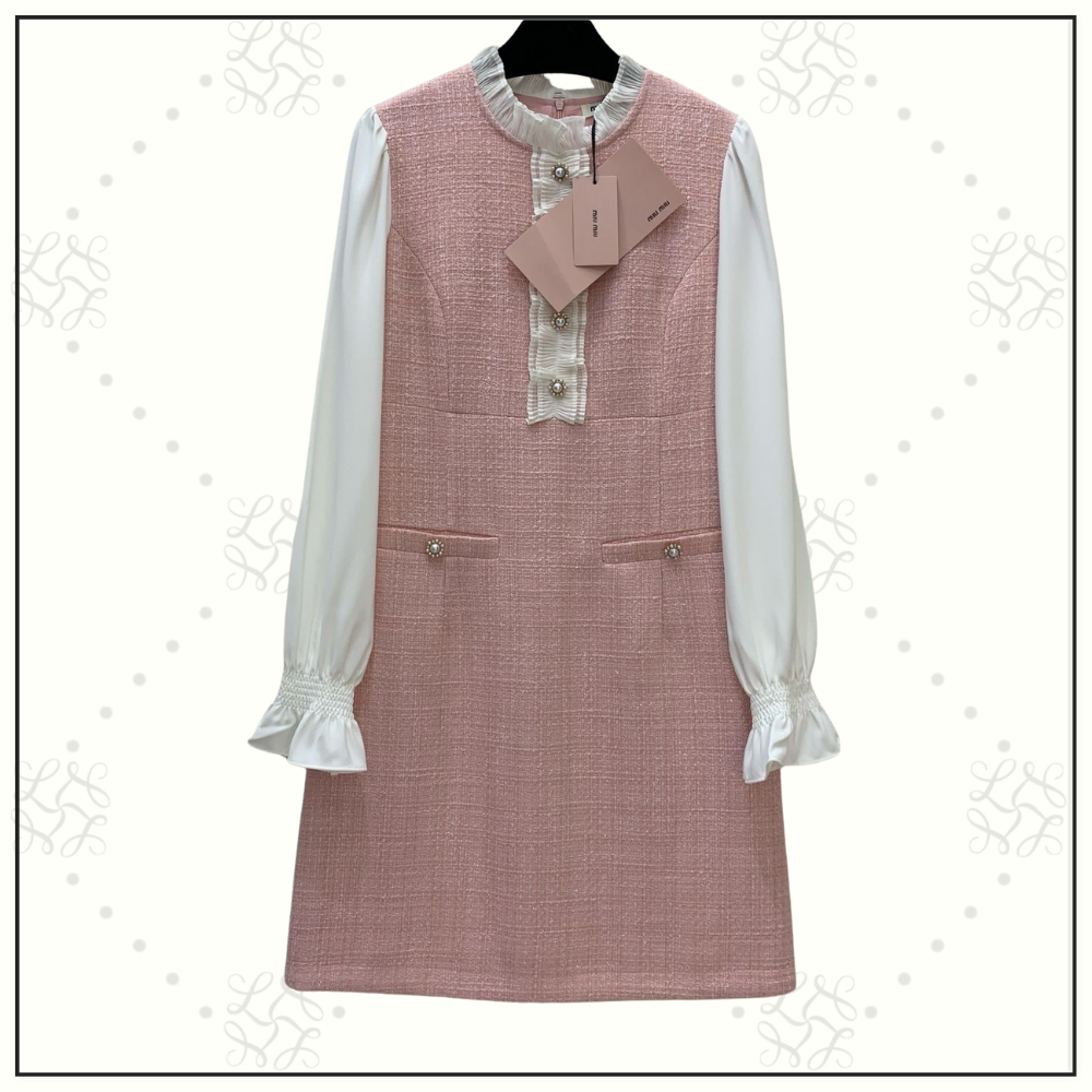 TWEED DRESS WITH BLOUSON SLEEVE
