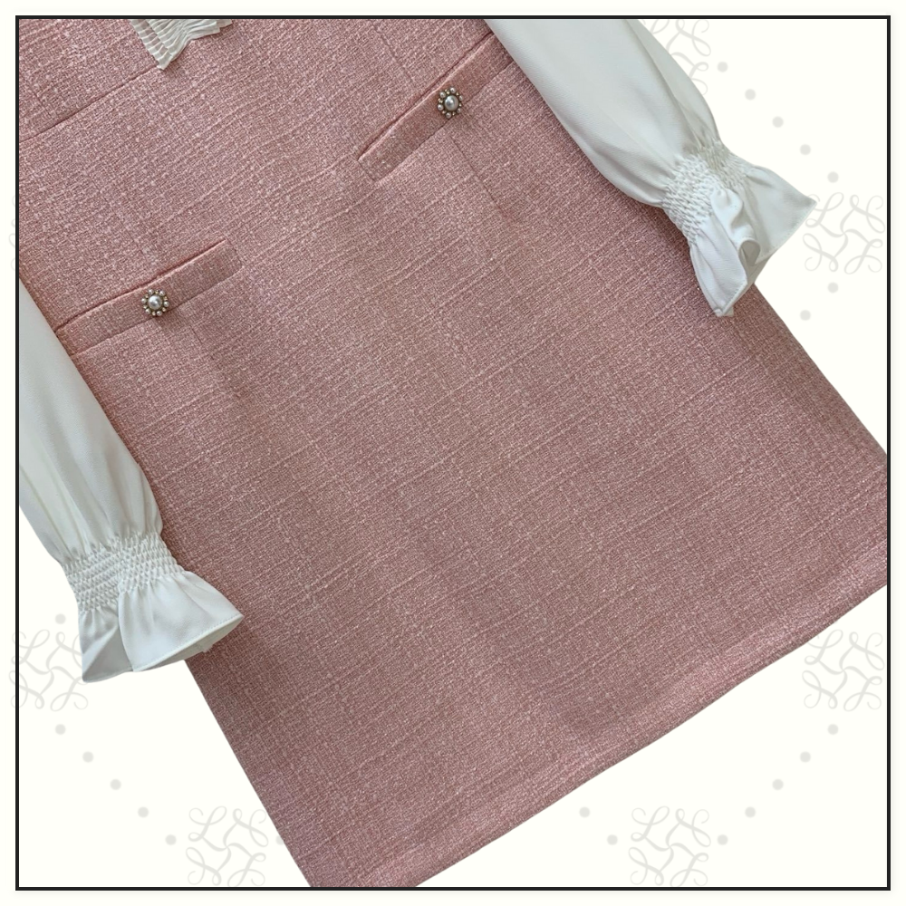 TWEED DRESS WITH BLOUSON SLEEVE