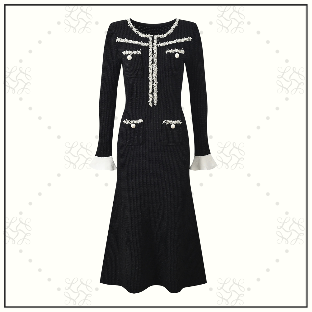 KNIT CONTRAST TRIM MIDI DRESS