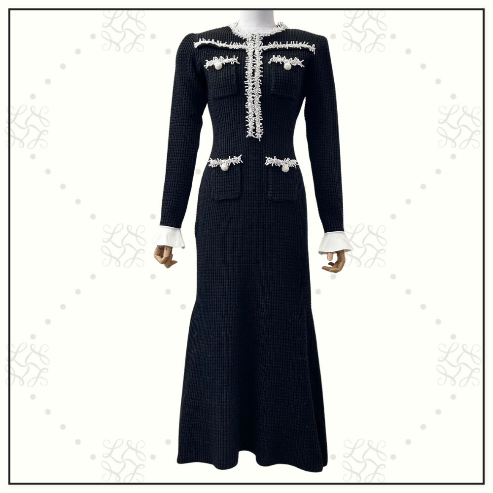 KNIT CONTRAST TRIM MIDI DRESS