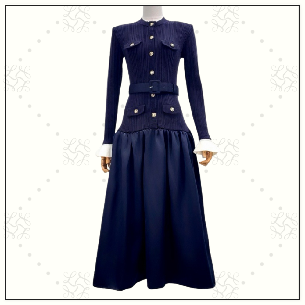 KNIT TAFFETA MIDI DRESS