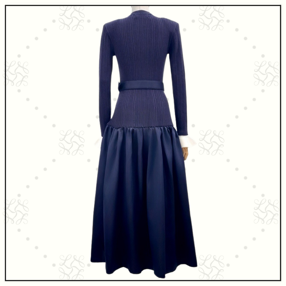 KNIT TAFFETA MIDI DRESS