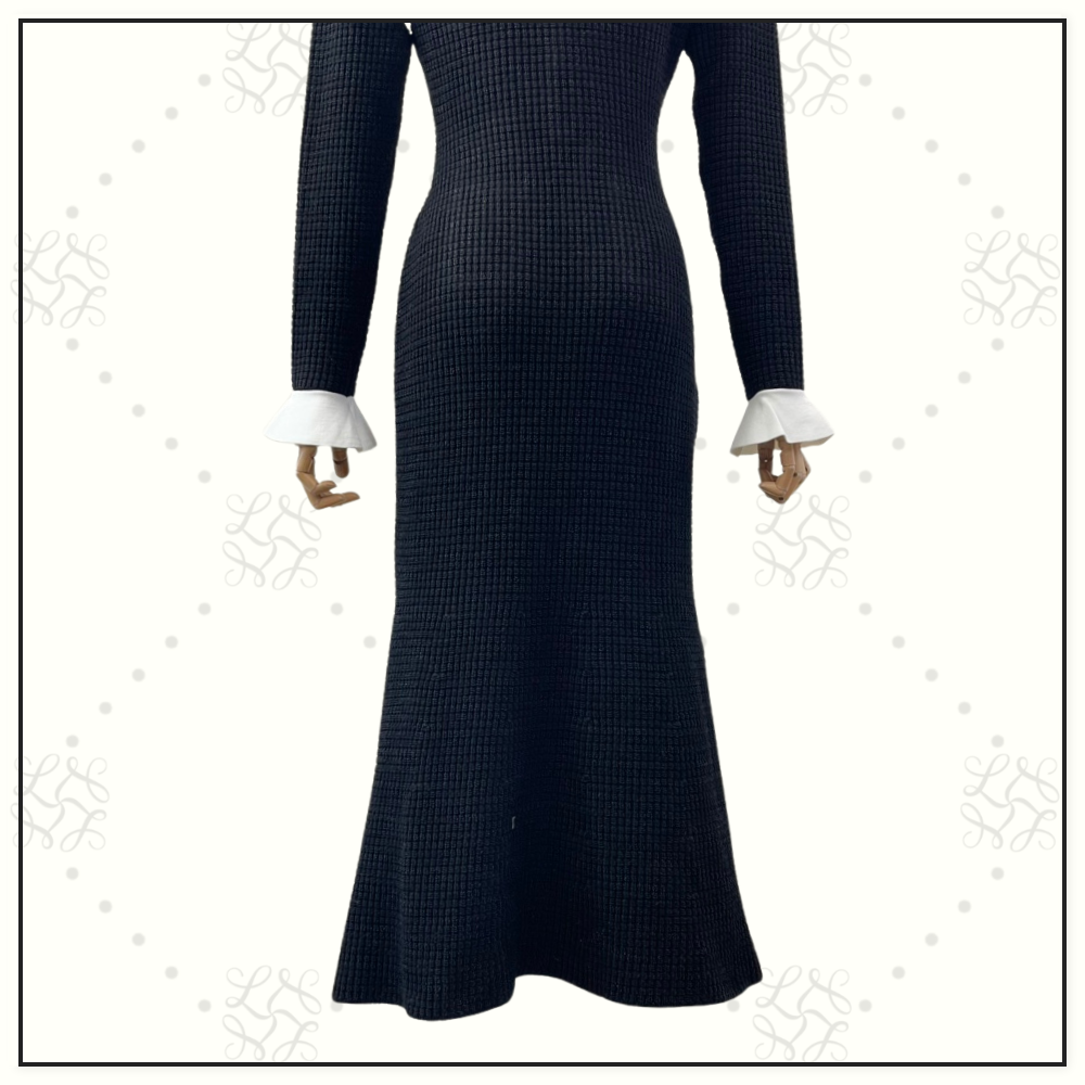 KNIT CONTRAST TRIM MIDI DRESS