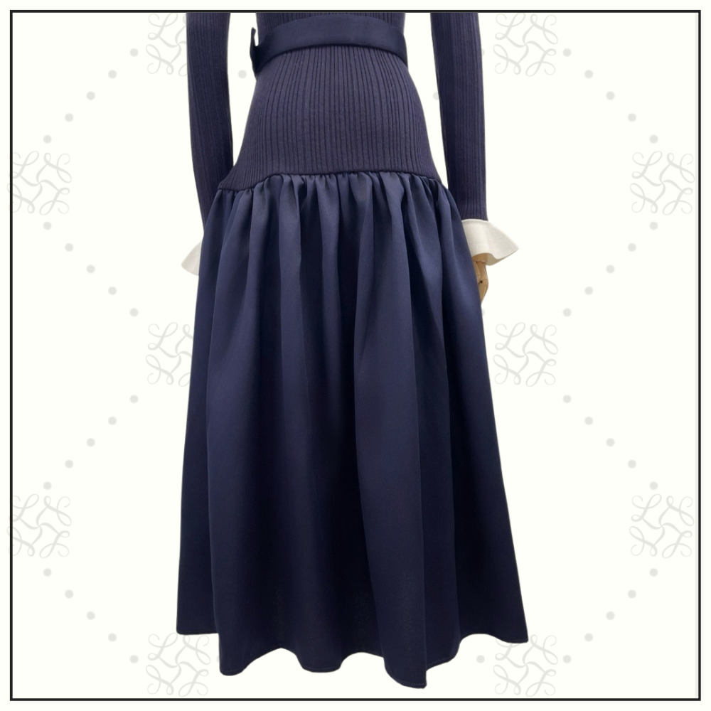KNIT TAFFETA MIDI DRESS