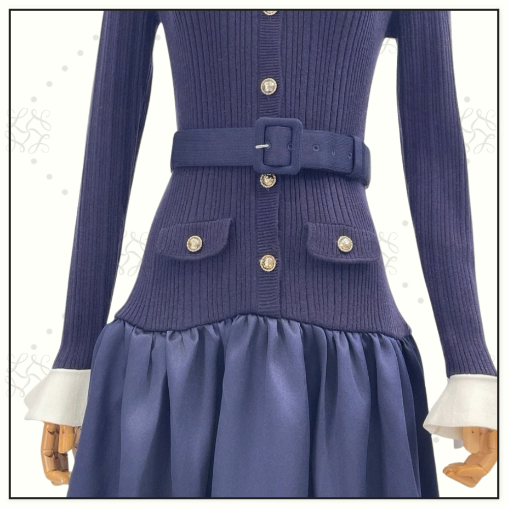 KNIT TAFFETA MIDI DRESS