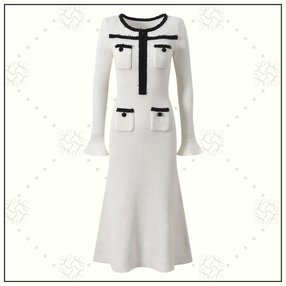 KNIT CONTRAST TRIM MIDI DRESS