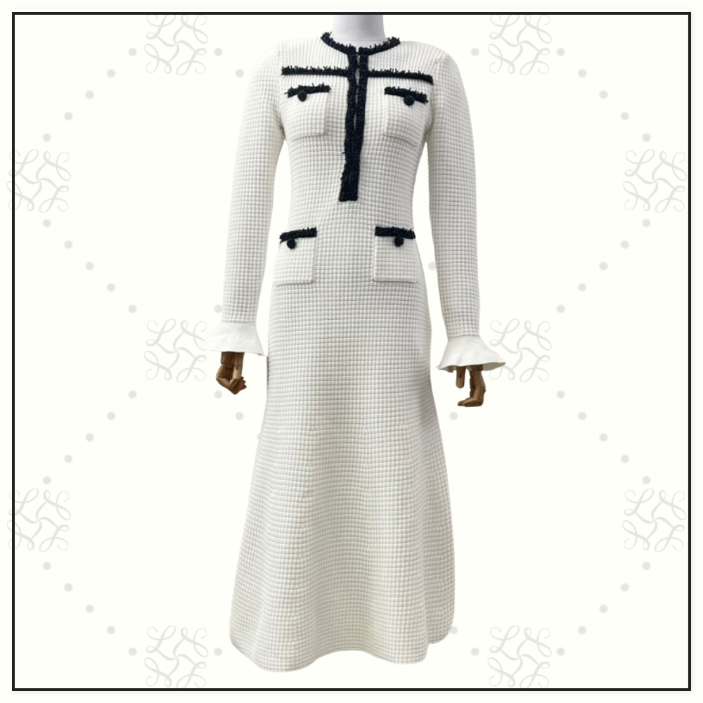 KNIT CONTRAST TRIM MIDI DRESS