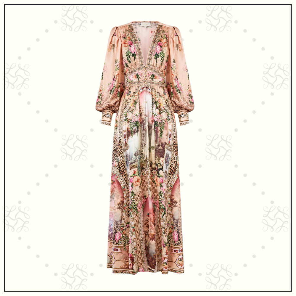 SHAPED WAISTBAND DRESS WITH GATHERED SLEEVE