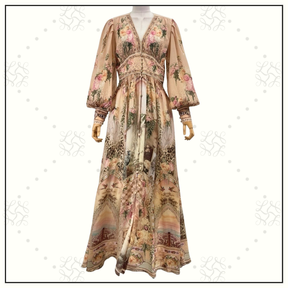 SHAPED WAISTBAND DRESS WITH GATHERED SLEEVE