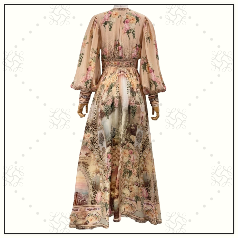 SHAPED WAISTBAND DRESS WITH GATHERED SLEEVE