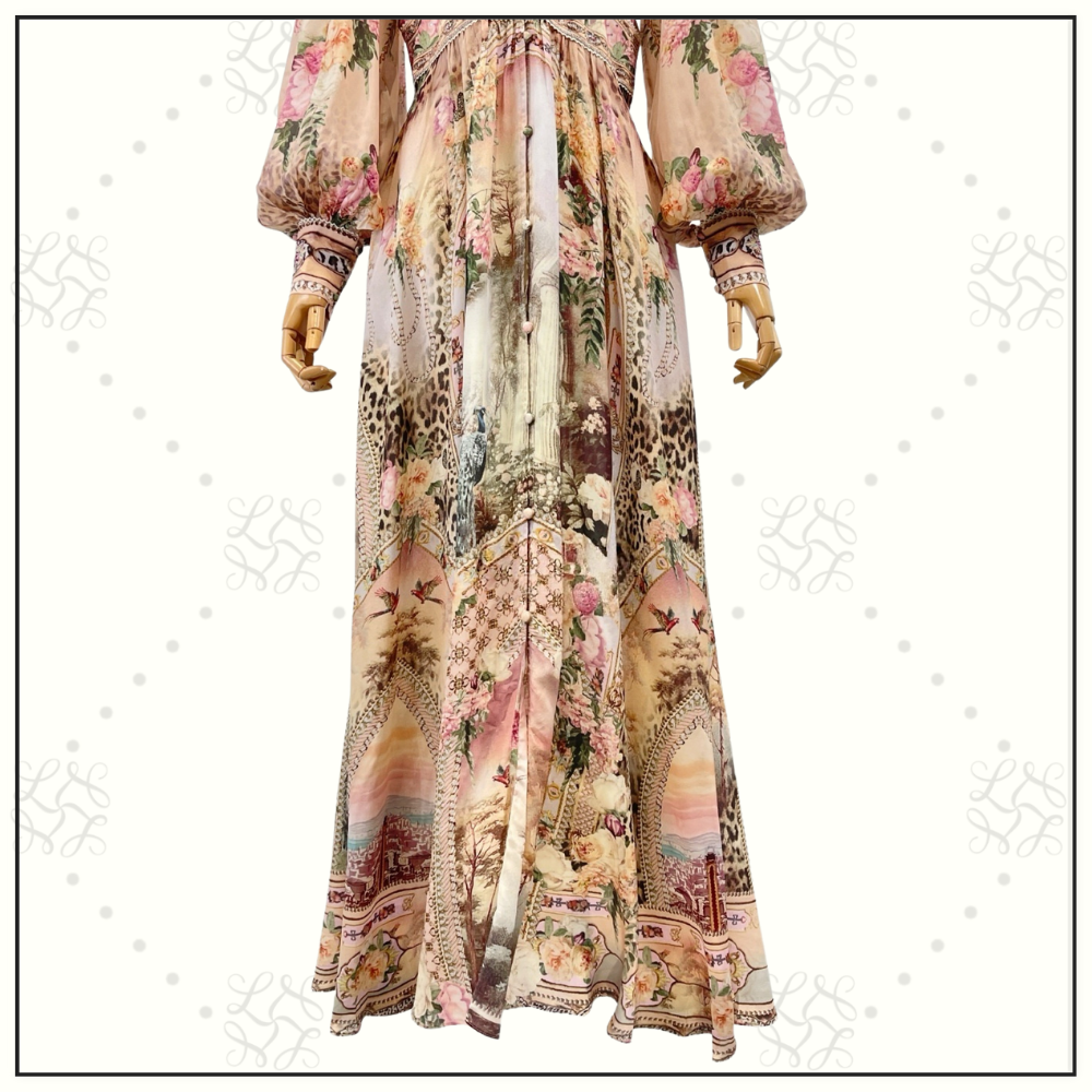 SHAPED WAISTBAND DRESS WITH GATHERED SLEEVE