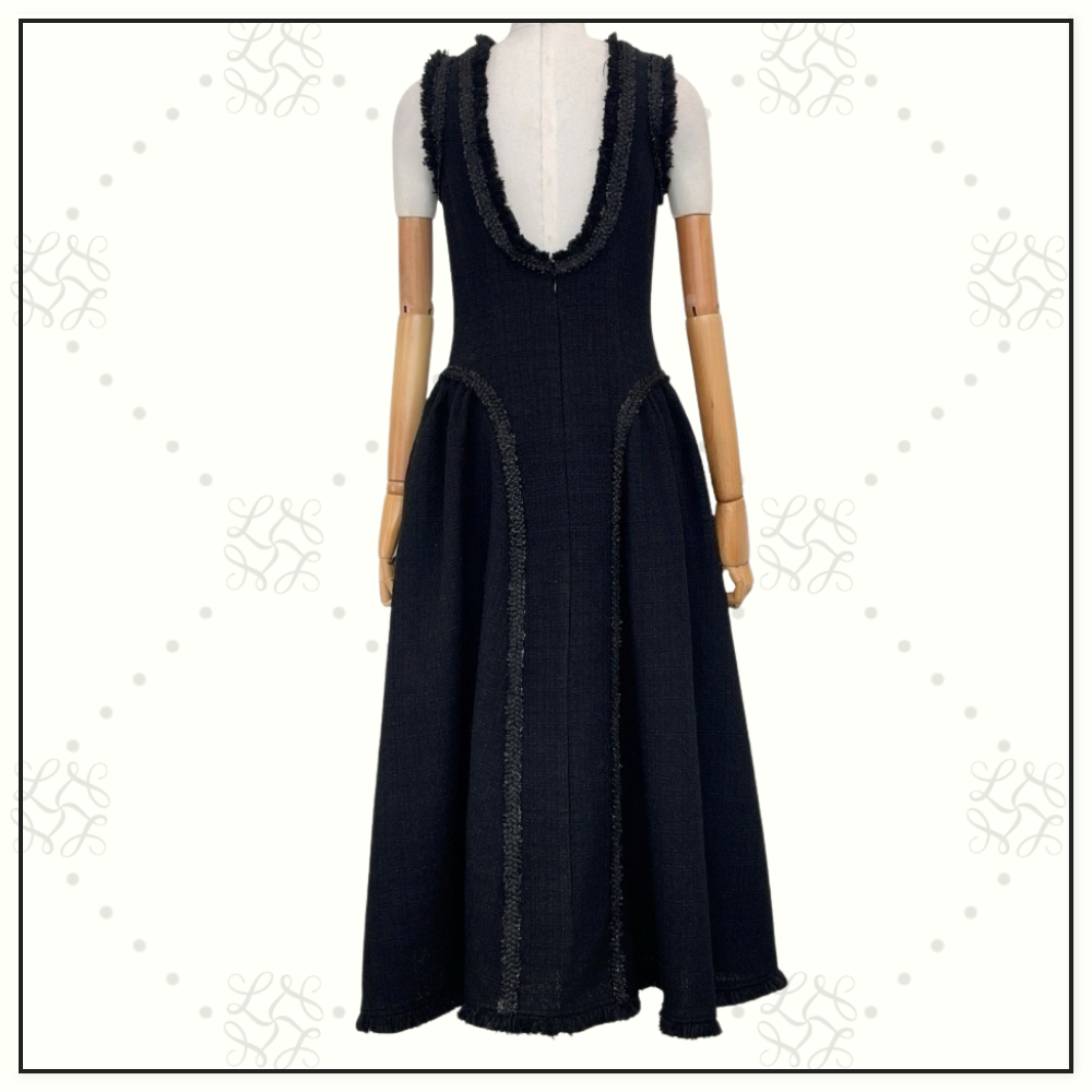 BOUCLE MIDI DRESS WITH BRAIDED FRINGE TRIM
