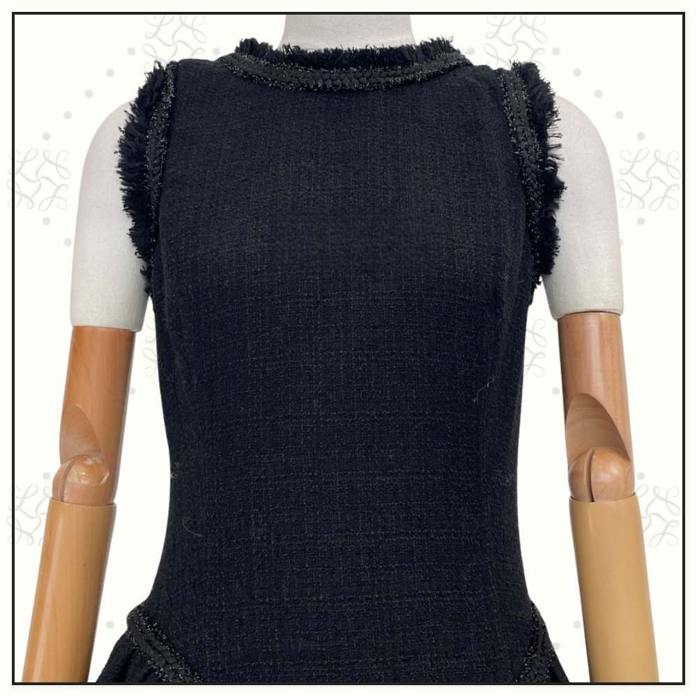 BOUCLE MIDI DRESS WITH BRAIDED FRINGE TRIM