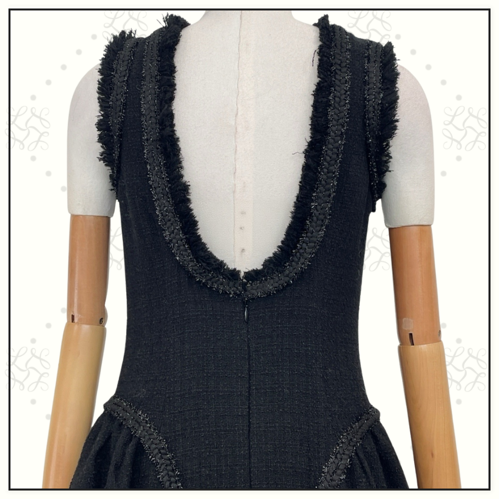 BOUCLE MIDI DRESS WITH BRAIDED FRINGE TRIM