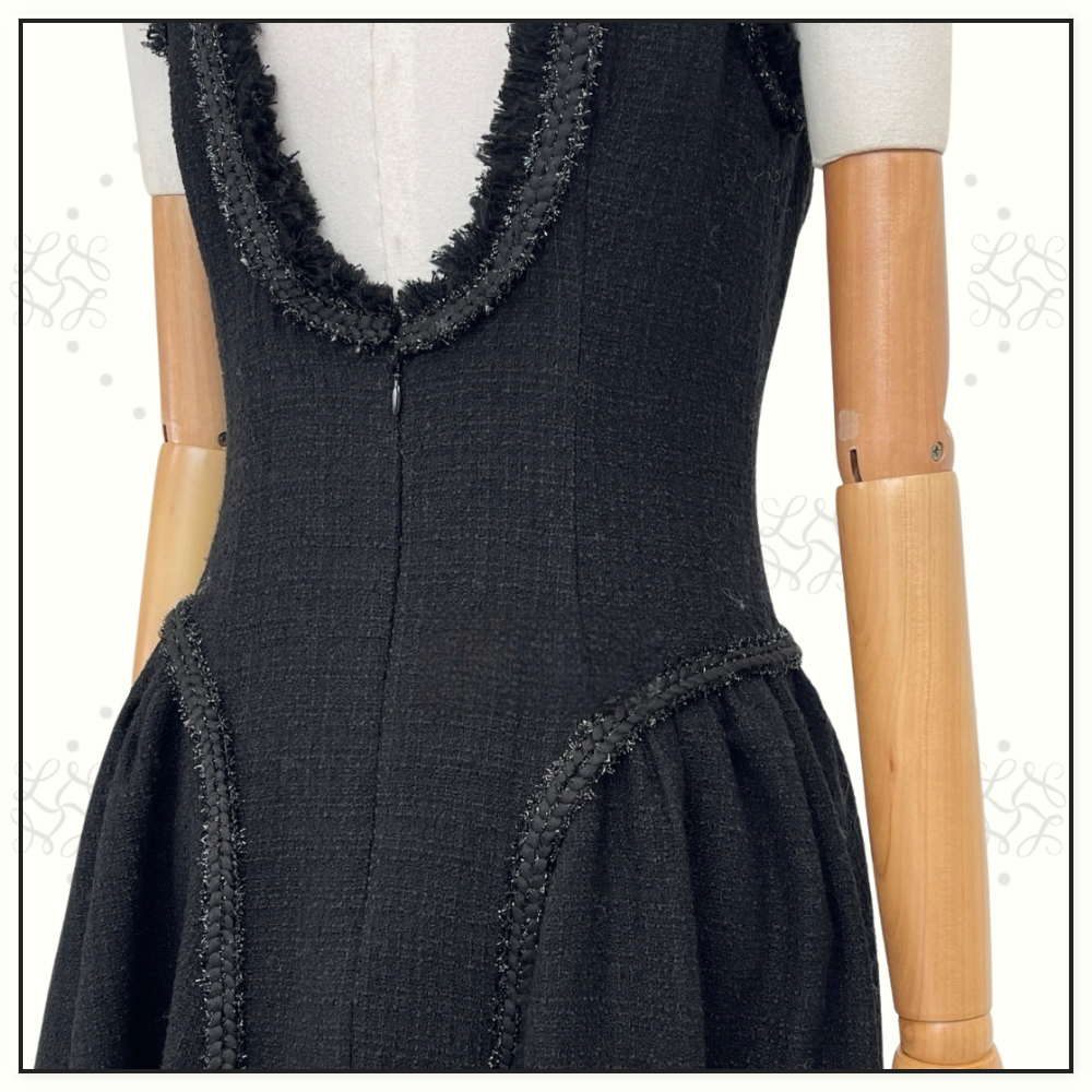 BOUCLE MIDI DRESS WITH BRAIDED FRINGE TRIM