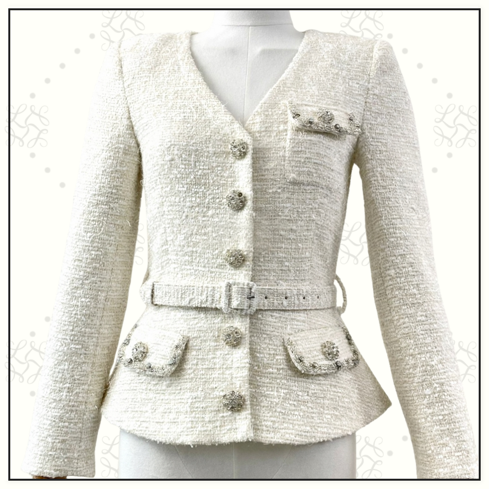 PLEATED GEORGETTE BOUCLE JACKET & MIDI DRESS